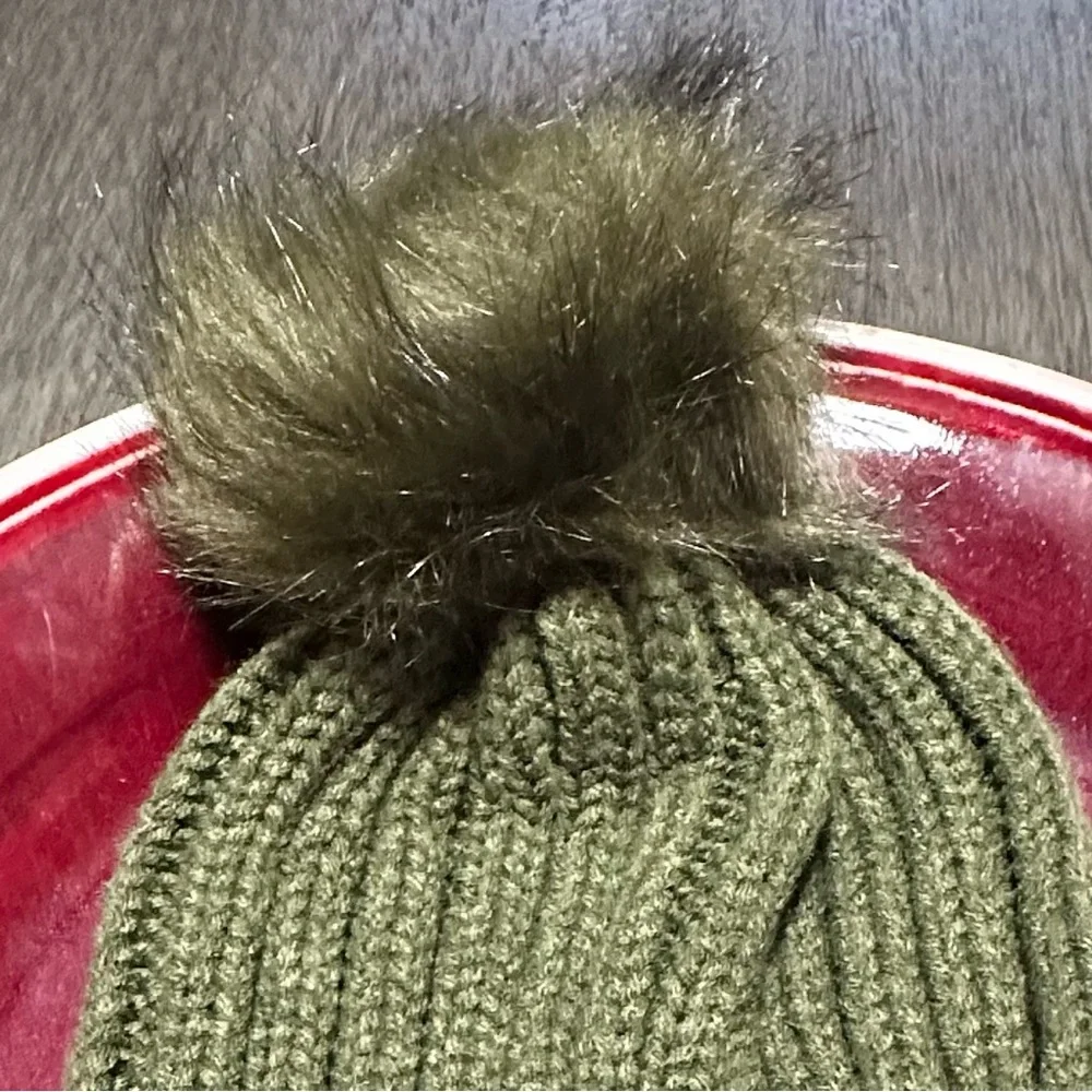 Brand New MSDC Women's Knit‎ Olive Green Beanie featuring a Playful Pom-Pom